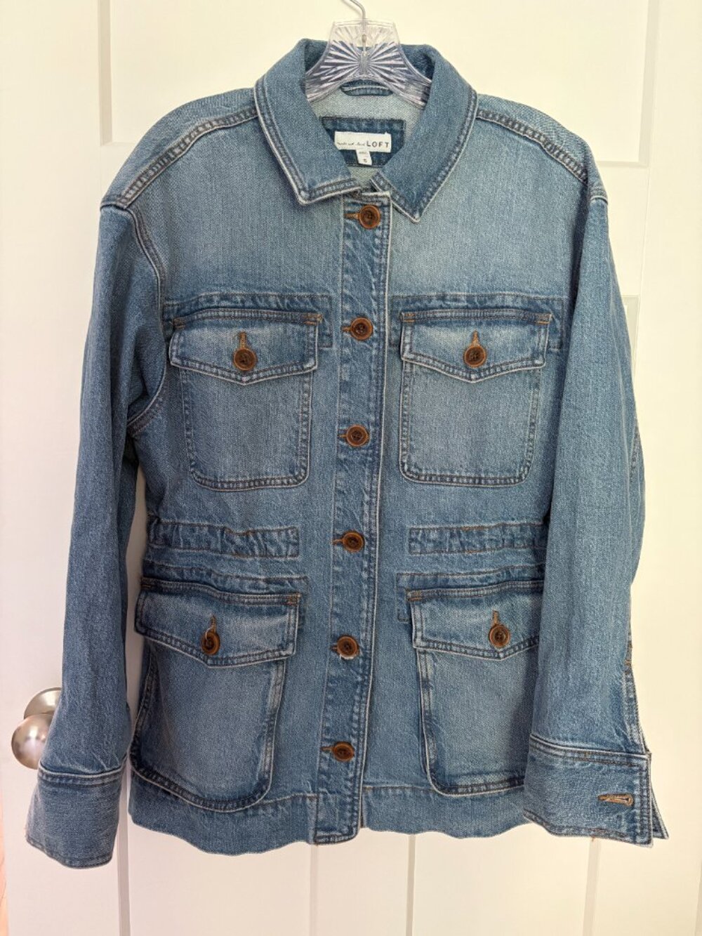 LOFT Utility Denim Jacket Womens Small Light Wash Military Chore Barn Shacket